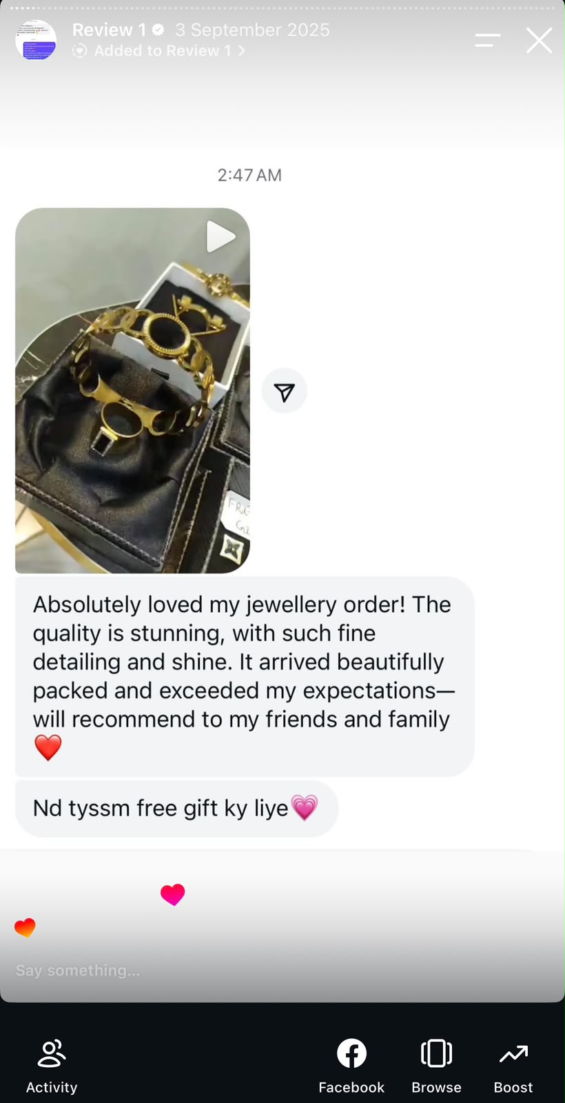 Customer testimonial screenshot from Instagram