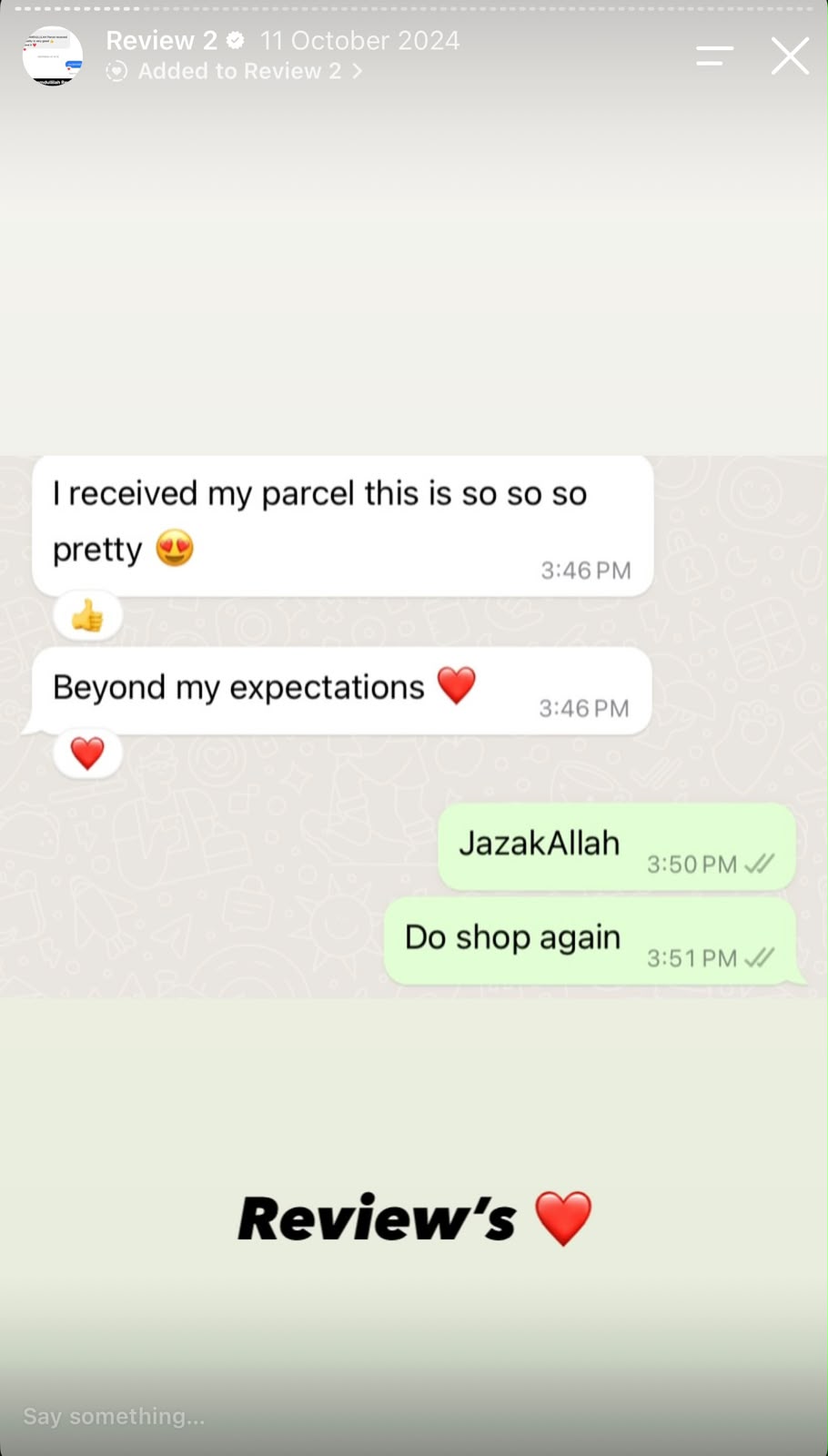 Real customer feedback shared on Instagram