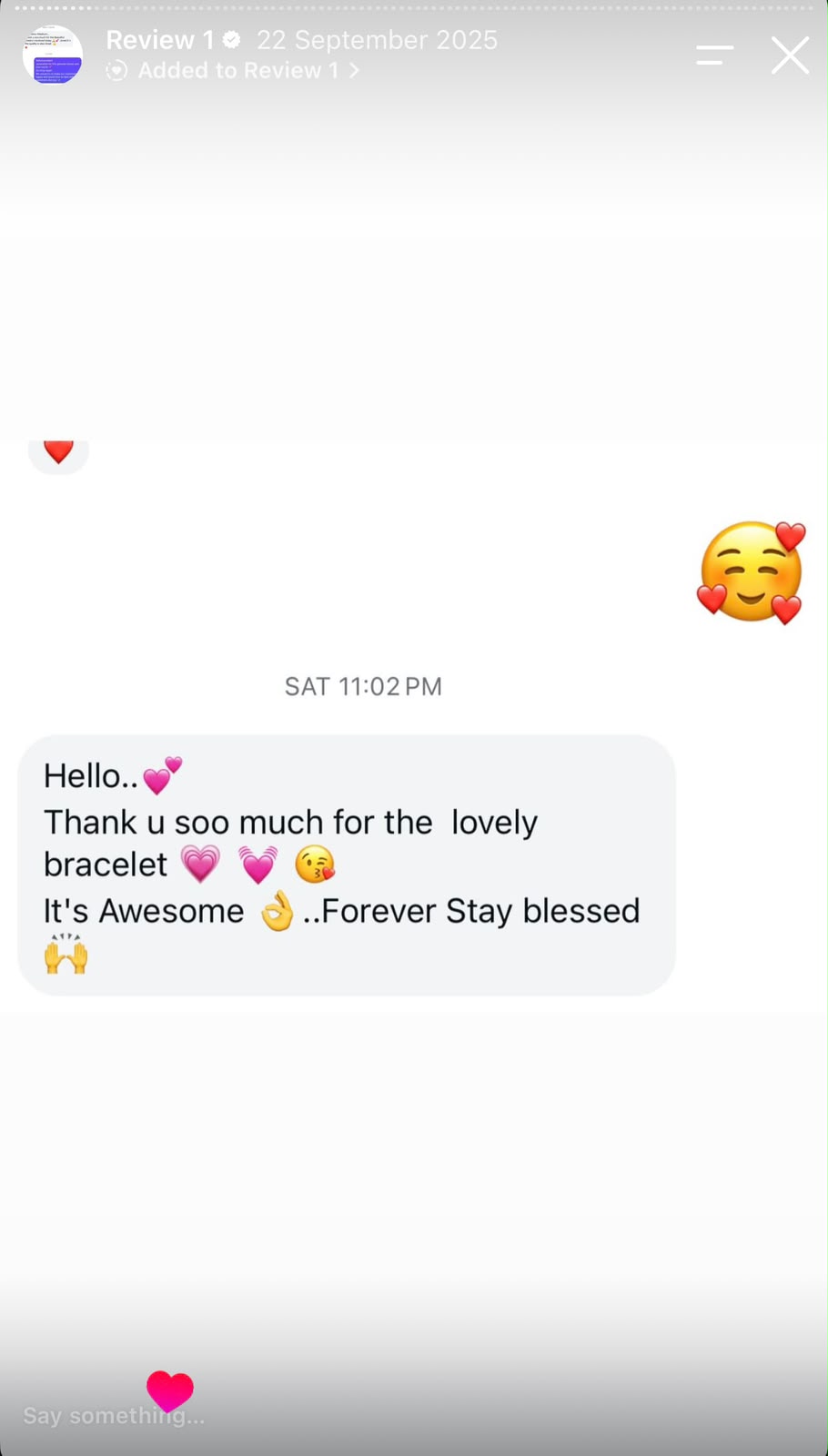 Instagram feedback from a Jewels Corner 20s customer