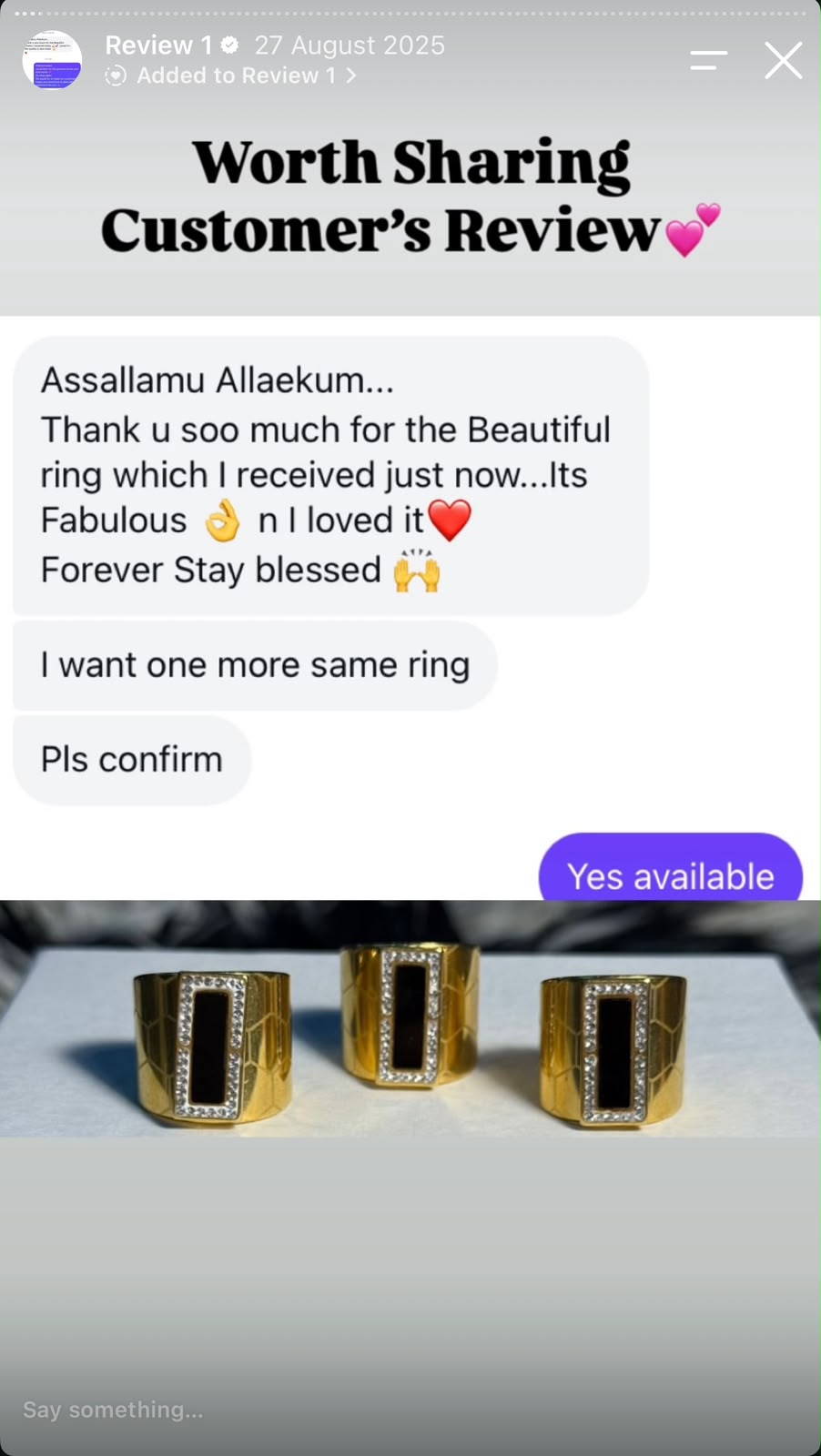 Customer feedback screenshot from Instagram